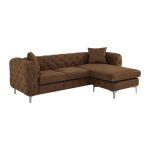 Canap� dangle r�versible chesterfield en microfibre aspect cuir vieilli marron edwina