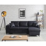 Canap dangle rversible jules noir avec 2 poufs intgrs et coffre de rangement - convertible en couchage ...