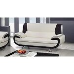 Canap 2 places - muza - simili cuir blanc et noir - confort ferme - accoudoirs rembourrs