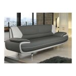 Canap 3 places - muza - simili cuir - gris et blanc - design contemporain - assise ferme