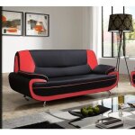 Canap 3 places - muza - simili cuir - noir et rouge - design contemporain - fixe