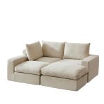 Canap� l d�soss� avec m�ridienne moderne en velours c�tel� beige rembourr� 3 coussins salon chambre 251x160x81 ...