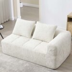 Canap� deux places - relaxation snowflake - tissu chenille beige - coussins inclus - poches lat�rales ...