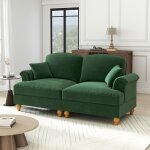 Canap� 2 places vintage ann�es 50 en chenille verte ? grand mod�le accoudoirs �vas�s (194�835�93 cm)