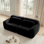 Canap� modulable 2 places en peluche noir - compress� sans montage - causeuse confortable - capacit� ...