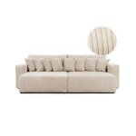 Canap� droit 4 places jade double m�ridienne et assise profonde en velours c�tel� - beige