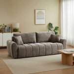 Canap� droit convertible jonea 3 places tissu textur� marron