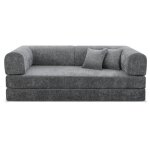 Canap� droit convertible en tissu textur� elior - 3 places - gris fonc�