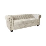 Canap� droit edgar ? blanc champagne ? 3 places ? velours style baroque