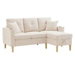 Canap� fixe 3 places l avec m�ridienne - rangements et porte - gobelet int�gr� - livr� avec 2 coussins ...
