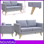 Canap fixe - vogue - 2 places - tissu - gris clair - confort moelleux