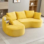 Canap� incurv� - lemonbest - canap� 4 places - velours c�tel� jaune - porte - gobelets - poches de rangement ...
