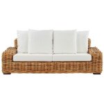 Canapé de jardin 3 places en rotin naturel avec coussins blanc cassé forli Canapé de jardin 3 places en rotin naturel avec coussins blanc cassé forli