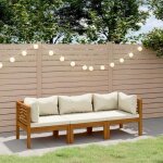 Canap� de jardin 3 places - vidaxl - bois dacacia massif - coussins cr�me - 69x69x625 cm - r�sistance ...