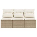 Canap� de jardin 3 places - wiens - r�sine tress�e - beige - 165x62x69 cm - coussins amovibles - rangement ...