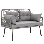 Canap� de jardin - outsunny - accoudoirs coussins et oreillers - 2 places - cadre en acier galvanis� ...
