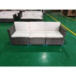 Canap� de jardin en rotin pe costway 3 pcs coussins moelleux beige ensemble de conversation dext�rieur ...