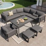 Canap� de jardin siena - salon de jardin modulable 8 places avec table en verre coussins 8 cm structure ...