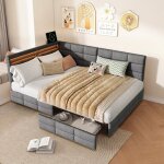 Canap� - lit 140 x 190 cm avec �clairage led port usb / usb - c 2 tiroirs rangements en t�te de lit lit ...