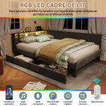 Canap� - lit 140x200 lit double rembourr� avec led et usb lit banquette avec 2 tiroirs rangement cadre ...