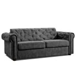 Canapé lit 2 - 3 places chesterfield convertible express 120 cm matelas 18 cm velours gris Canapé lit 2 - 3 places chesterfield convertible express 120 cm matelas 18 cm velours gris
