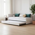 Canap� lit 2 places 90 / 180 x 200 cm msuiintavec sommier � lattes extensible tissu veloursbeigesans ...
