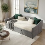 Canap� lit 2 places 90 / 180 x 200 cm msuiintavec sommier � lattes extensible tissu veloursgris?sans ...