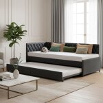 Canap� lit 2 places 90 / 180 x 200 cm msuiintavec sommier � lattes extensible tissu veloursgrissans matelas ...