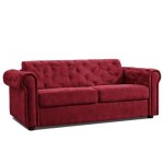 Canapé lit 3 places chesterfield convertible express 140 cm matelas 18 cm velours rouge Canapé lit 3 places chesterfield convertible express 140 cm matelas 18 cm velours rouge