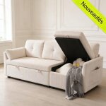 Canap� - lit 3 places convertible - rangement - si�ge r�glable - 2 coussins de dossier design moderne ...
