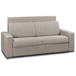 Canap� lit 3 places express lattes renatonisi 140cm t�te de lit int�gr�e cuir vachette taupe clair