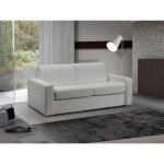 Canap lit 3 places master convertible express 140 cm cuir blanc matelas 18 cm inclus