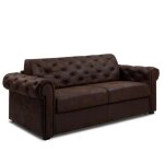 Canapé lit 3 places maxi chesterfield convertible express 160cm sommier lattes microfibre vintage Canapé lit 3 places maxi chesterfield convertible express 160cm sommier lattes microfibre vintage