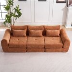 Canap� lit 3 places orange farbe avec coussins - tissu chenille - sans montage - mousse m�moire haute ...