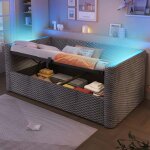 Canap� - lit 90 x 200 cm - avec �clairage led - compartiment de rangement hydraulique - sommier � lattes ...