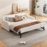 Canap� - lit 90x200 cm ? beige ? tissu lin ? lit dappoint escamotable ? port usb