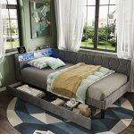 Canap� lit 90x200 cm avec led et prise usb lit simple avec 2 tiroirs lits banquette 1 place avec sommier ...