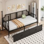 Canap� lit 90x200cm avec 2 tiroirs rangementscanap� lit 1 place avec dossier en filet et accoudoirscadre ...