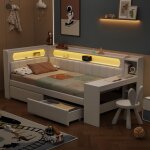 Canap� lit 90x200cm port usb et �clairage led lit banquette lits coffre lit enfant avec bureau et 2 tiroirs ...