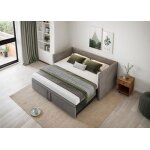 Canap - lit - ambiance - 90 / 180 x 200 cm - lit gigogne - extensible - en velours - avec sommier  ...