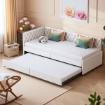 Canap� - lit clic - clac 90x200 cm d�pli� 180x200 cm - velours beige - convertible design losange capitonn� ...