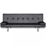 Canapé - lit clic - clac ajustable avec 2 oreillers - noir - 77 cm x 168 cm - simili Canapé - lit clic - clac ajustable avec 2 oreillers - noir - 77 cm x 168 cm - simili