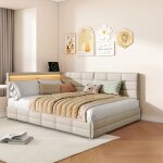 Canap� lit coffre 140x200cm avec 2 tiroirs lit banquette avec sommier led et usb lit 2 personnes pour ...