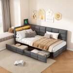 Canap� lit coffre 90x200 cm avec 2 tiroirs lit banquette avec sommier led et usb lit 1 personne pour ...