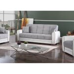 Dmora - canap - lit 3 places luis 220x84h91 cm blanc gris panneau effet bois et tissu