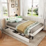 Canap� lit convertible - 140x200 - velours beige - rangement xxl (2 tiroirs + niche) - led rgb & usb ...