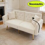 Canap� - lit convertible 2 places avec dossier r�glable 3 positions - ports usb - rangement lat�ral b�ige ...