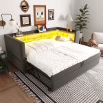 Canap� - lit - convertible 90 / 180 x 190 cm - �clairage led & prises - rangement multi - compartiments ...