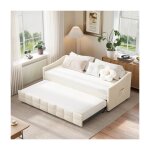 Canap� - lit convertible adwolt 2 places 90 / 180x200 cm velours cr�me - m�canisme hydraulique