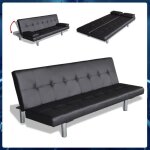 Canap - lit convertible en cuir noir synthtique chaud ynf avec 2 oreillers